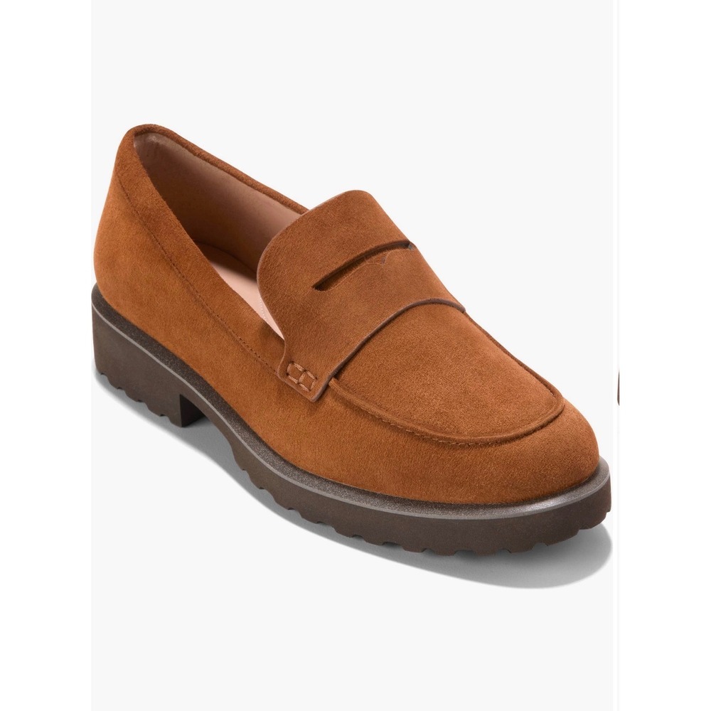Cole Haan Womens Tobacco Suede Penny Loafers Lug Sole Platform Shoes W33936